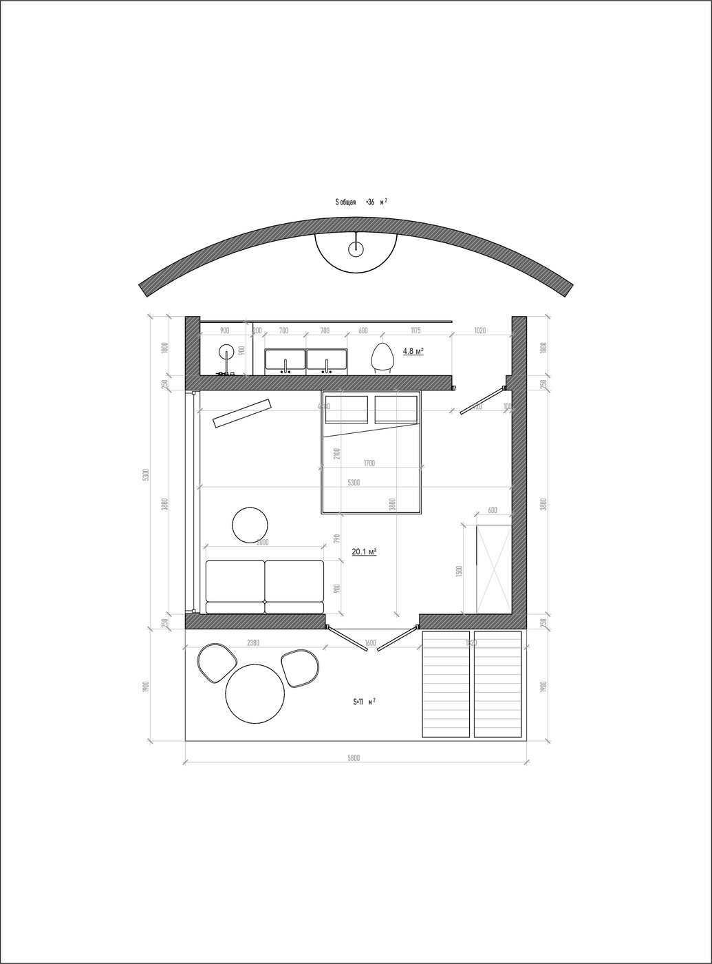 One-bedroom villa layout
